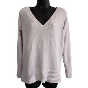 White House Black Market chenille sweater v-neck ribbon back lilac size M NWT